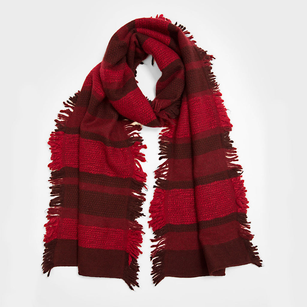 Red Nomad Steppes Scarf by Norlha | DARA Artisans